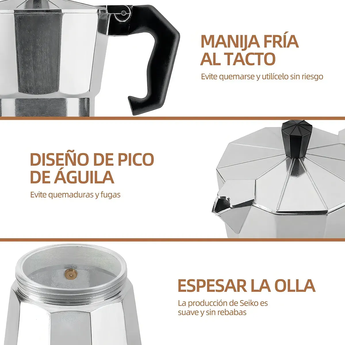 Cafetera italiana moka sobre mesa con café caliente y panadería artesanal