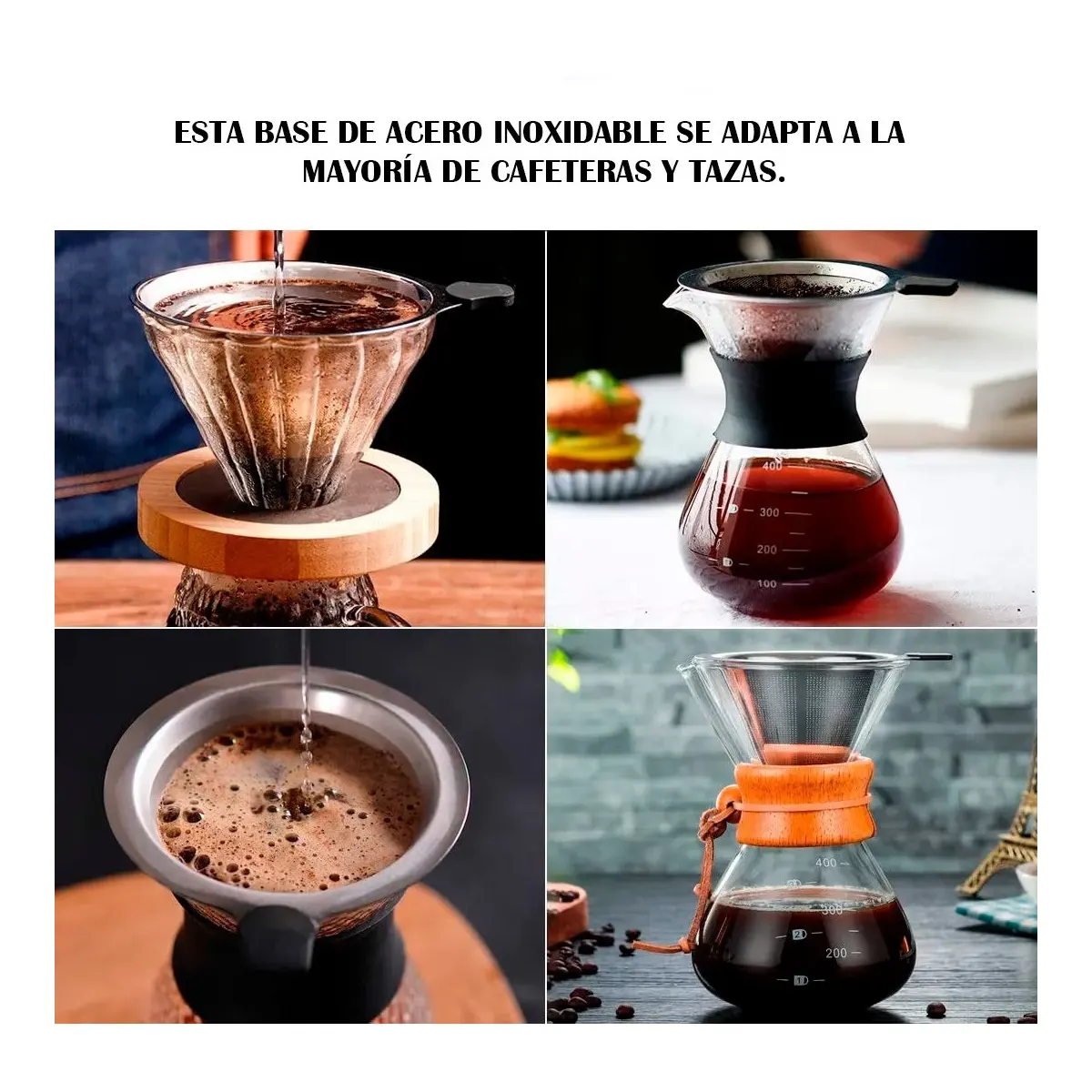 Filtro de acero inoxidable compatible con cafeteras y tazas para café pour over